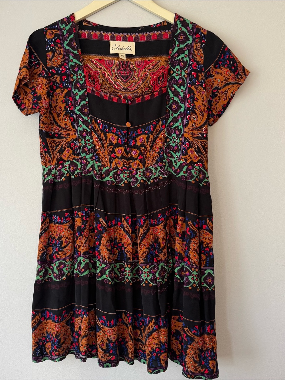 Cleobella Black Orange Floral-Print Boho Babydoll Dress